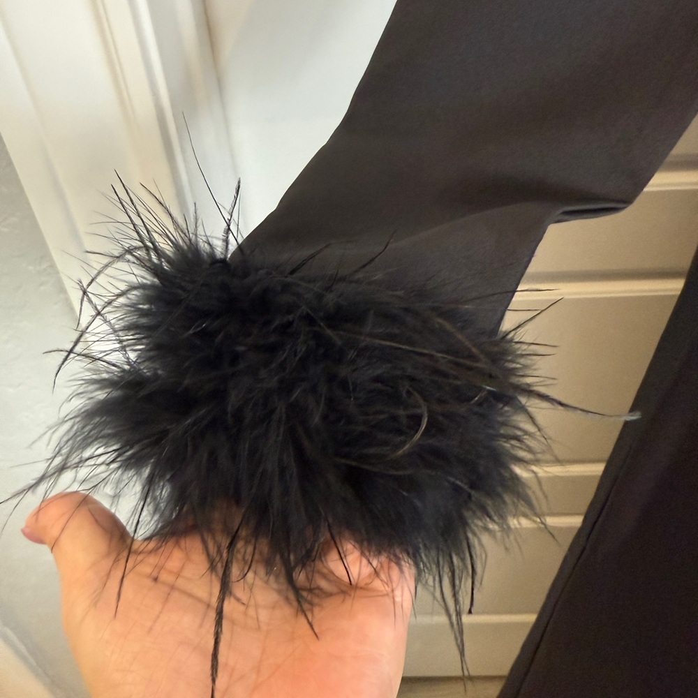 Club L London Portia black sweetheart plunge wide leg feather cuff jumpsuit US 4 - Picture 4 of 11